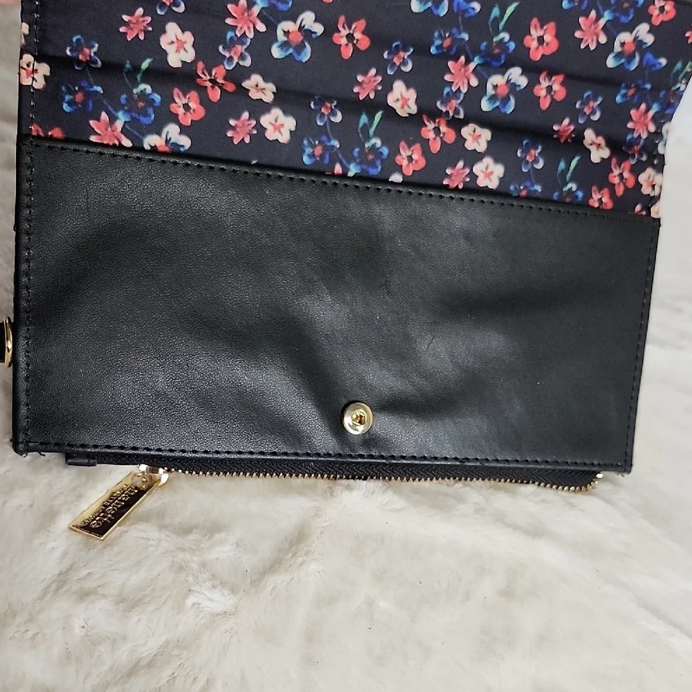 Nanette Lepore Black Floral Wristlet Clutch NEW